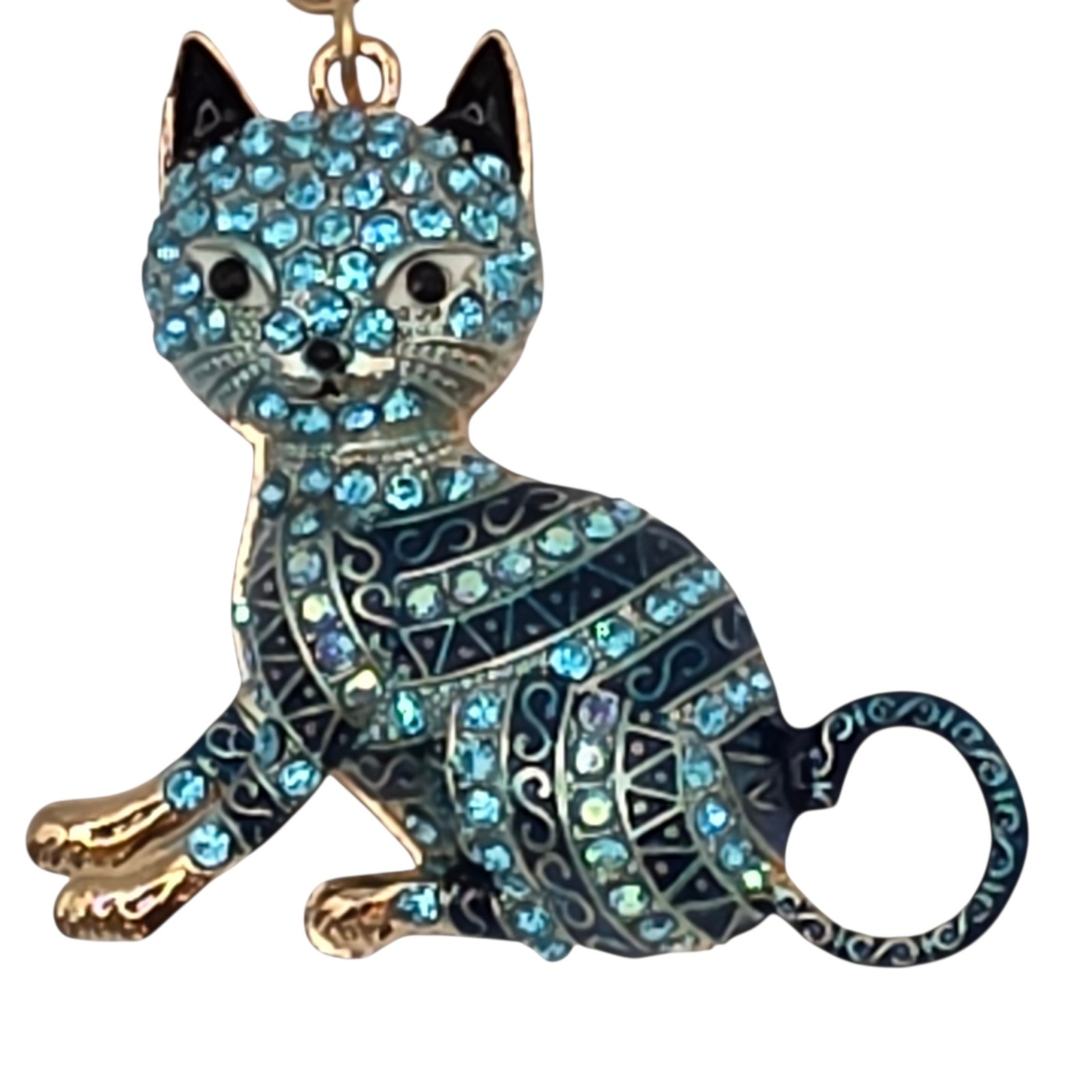 Fashion Jewelry Rhinestone Cat Key Chain Keyring Bag Charm Gold Tone Blue 2 in