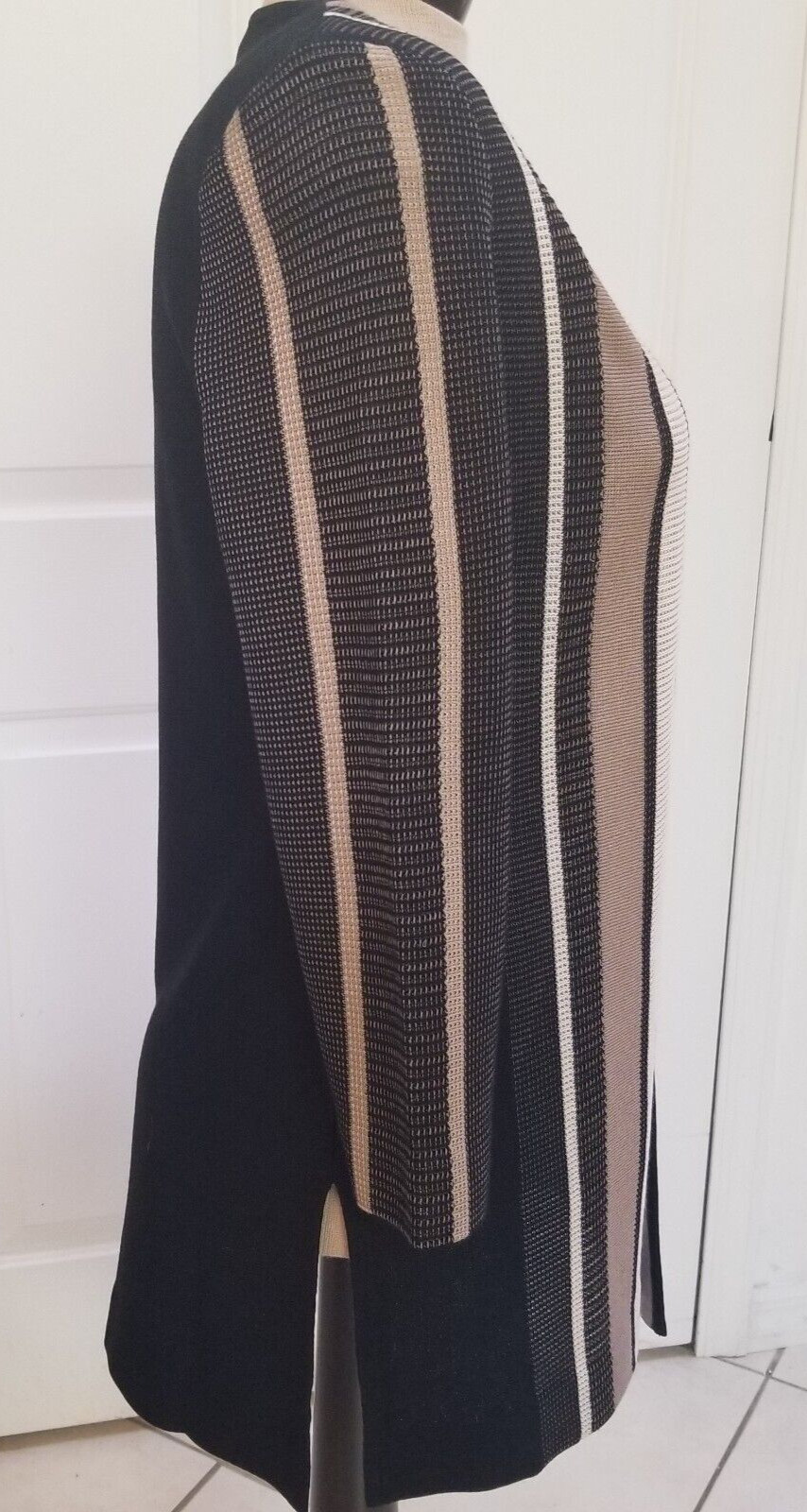 Ming Wang Black Multi Color Striped Knit Front 3/4 Length Sleeve Jacket Size XS