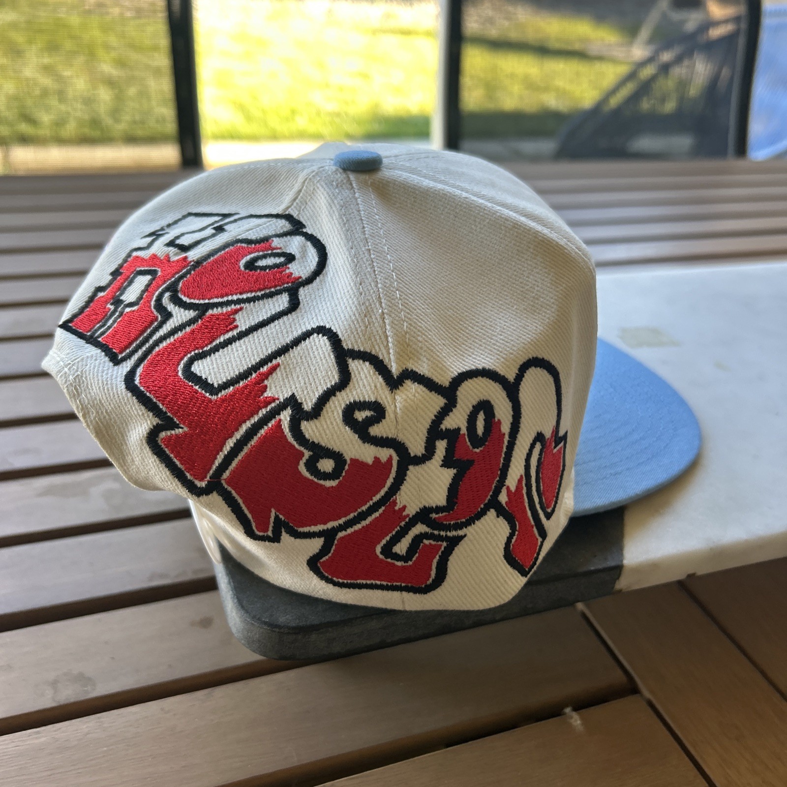 Houston Oilers Double Graffiti TOW Custom Snapback Hat Cap Cream Dome Two Tone