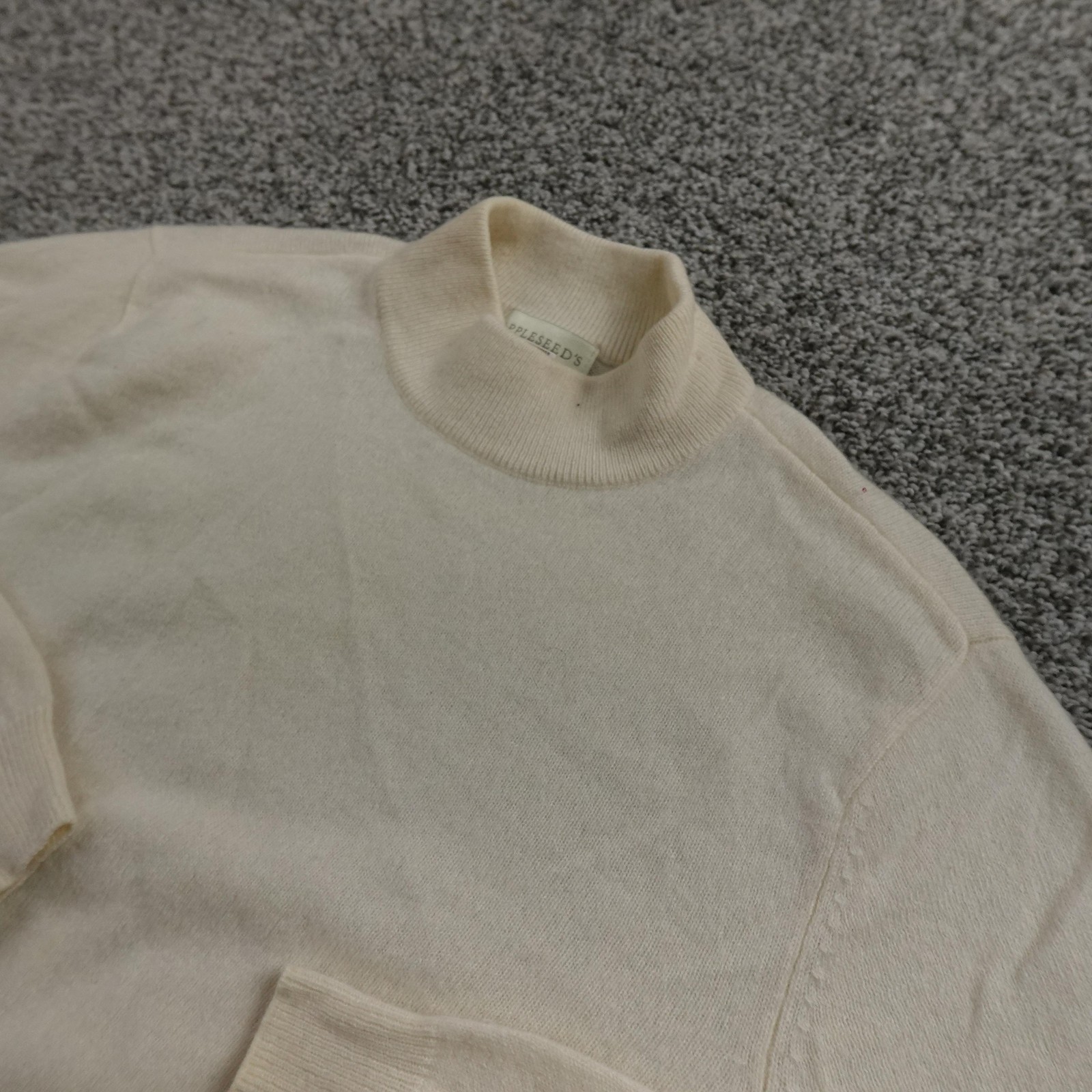 Appleseeds Sweater Womens L White Cashmere Mock Neck Pullover Knit Cozy Soft