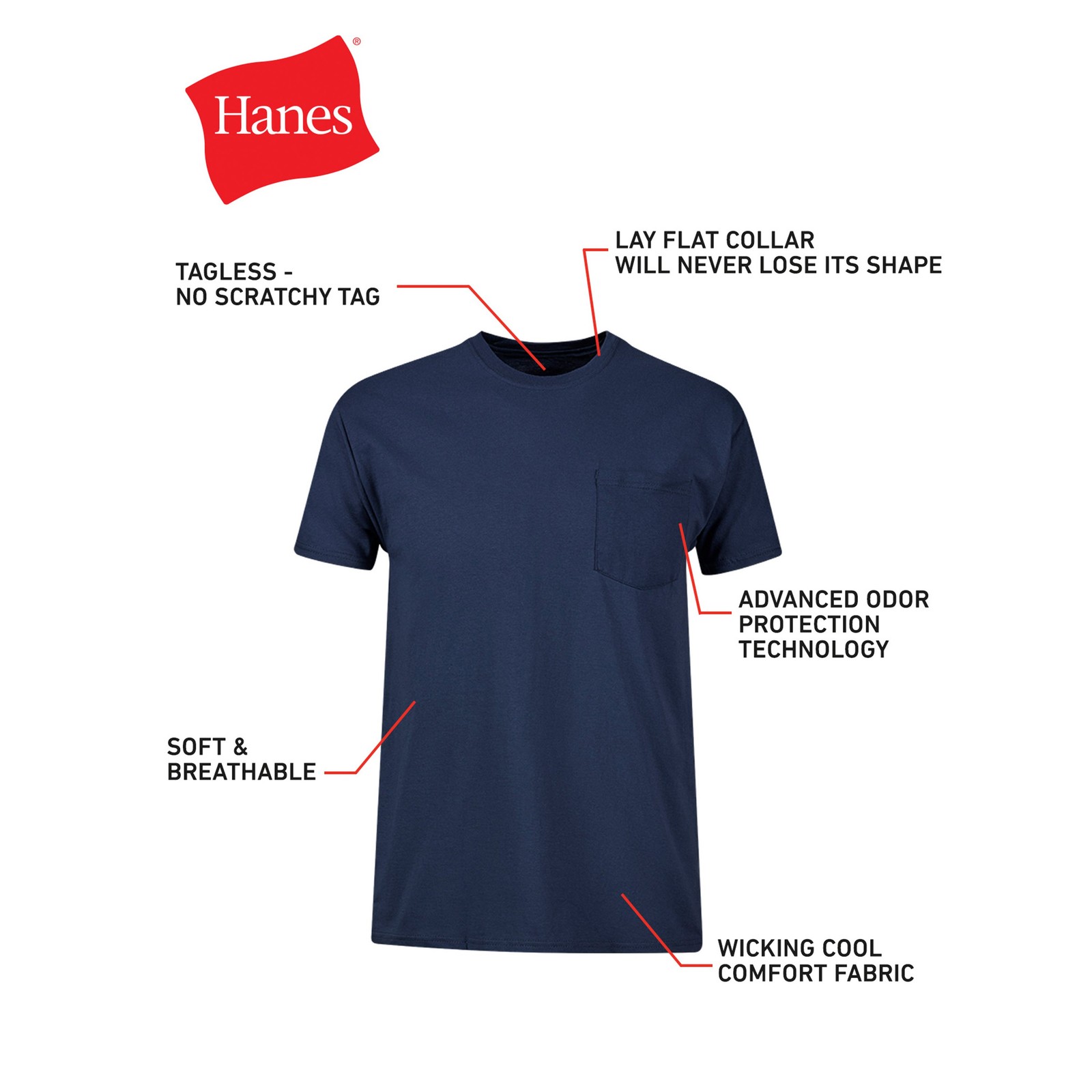 Hanes Men’s Cotton Pocket T-Shirt, Moisture-Wicking with Odor Control, Assorted