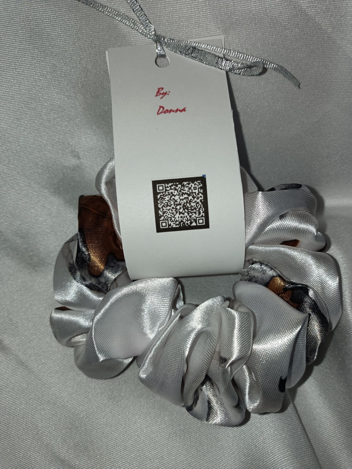 Handmade Women’s Scrunchies size M Winter Camo Satin Fabric New