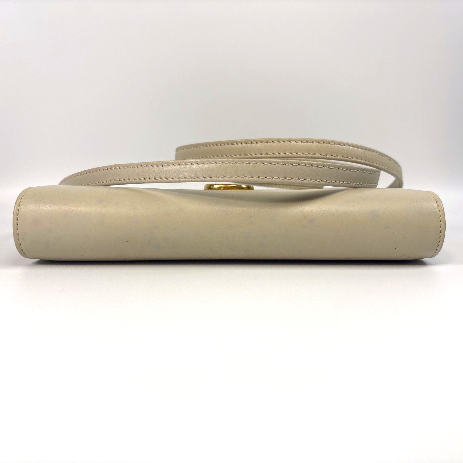 CELINE Leather Shoulder Bag Triomphe Beige Clutch From Japan