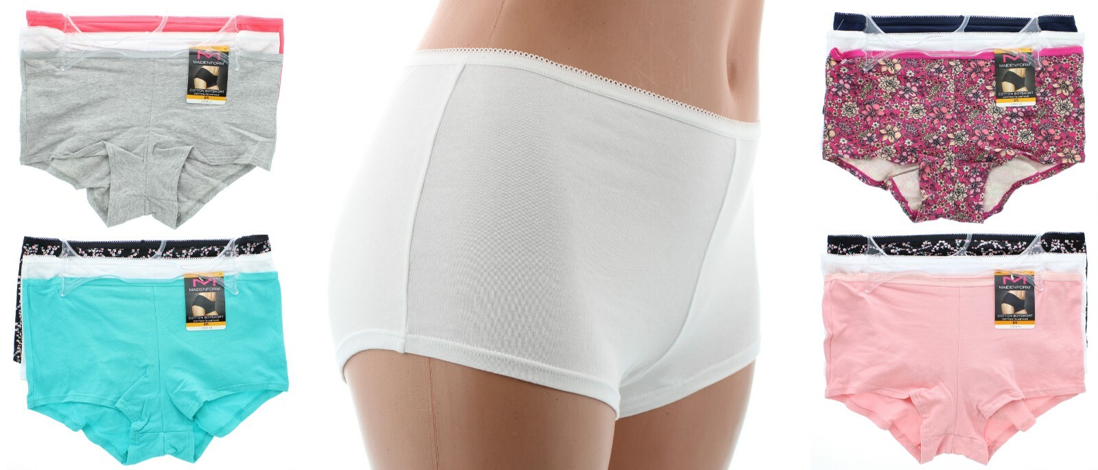 Maidenform Boyshorts Underwear Panty, Women’s Cotton Stretch Tagless, 3 Pack