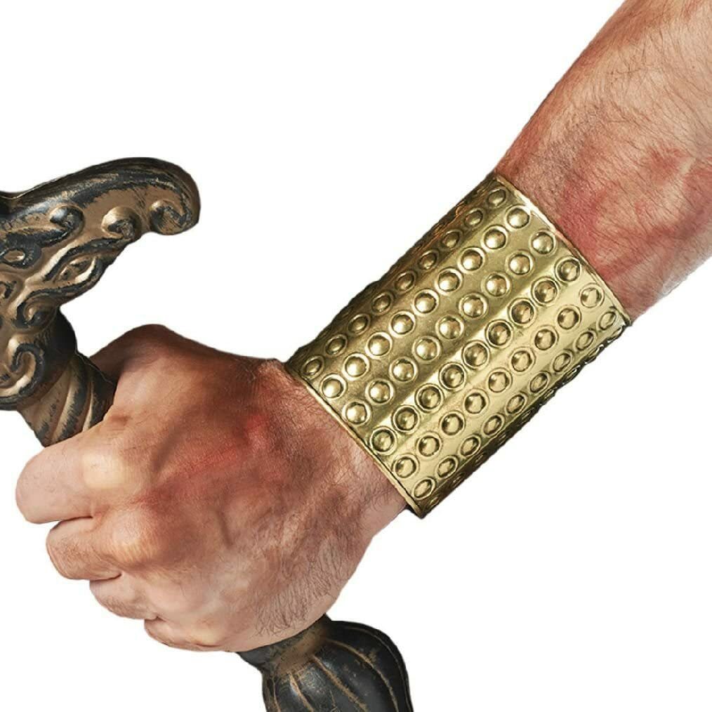 ROMAN WARRIOR GREEK VIKING GLADIATOR COSTUME WRIST METAL CUFFS GUARD BRASS GOLD
