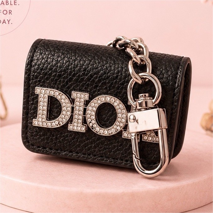 BLUSH BOBOS Women’s Key Chain Bag Charm, Black/Silver Rhinestone Chain Dior
