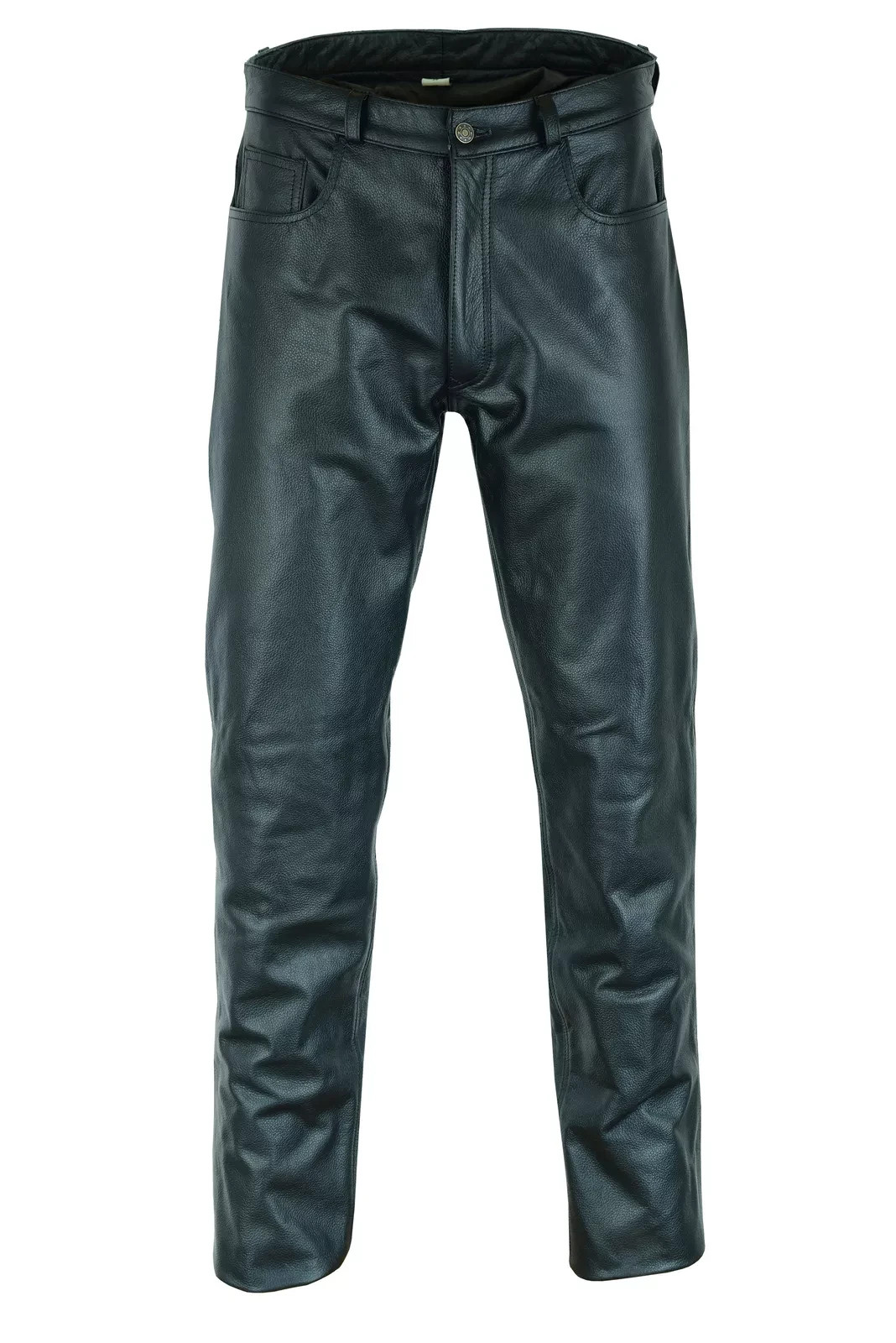 Mens Biker Jeans Real Black Or Cow Leather Sleek And Sexy 501 Style Pants New