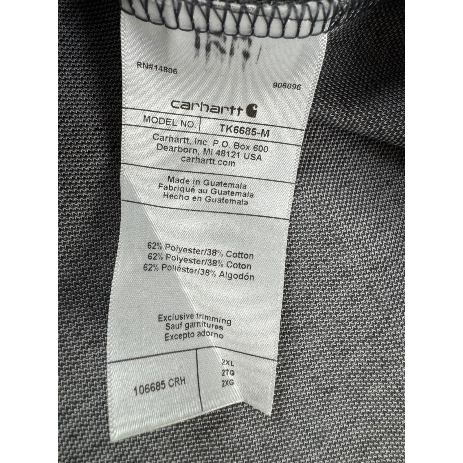 Carhartt Mens 2XL Loose Fit Midweight Short Sleeve Pocket Polo Gray M Irregular