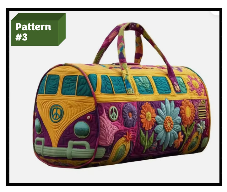 Bus Series Quilted Cotton Quilted Travel Bag 3D Design Boho Style Duffle Bag