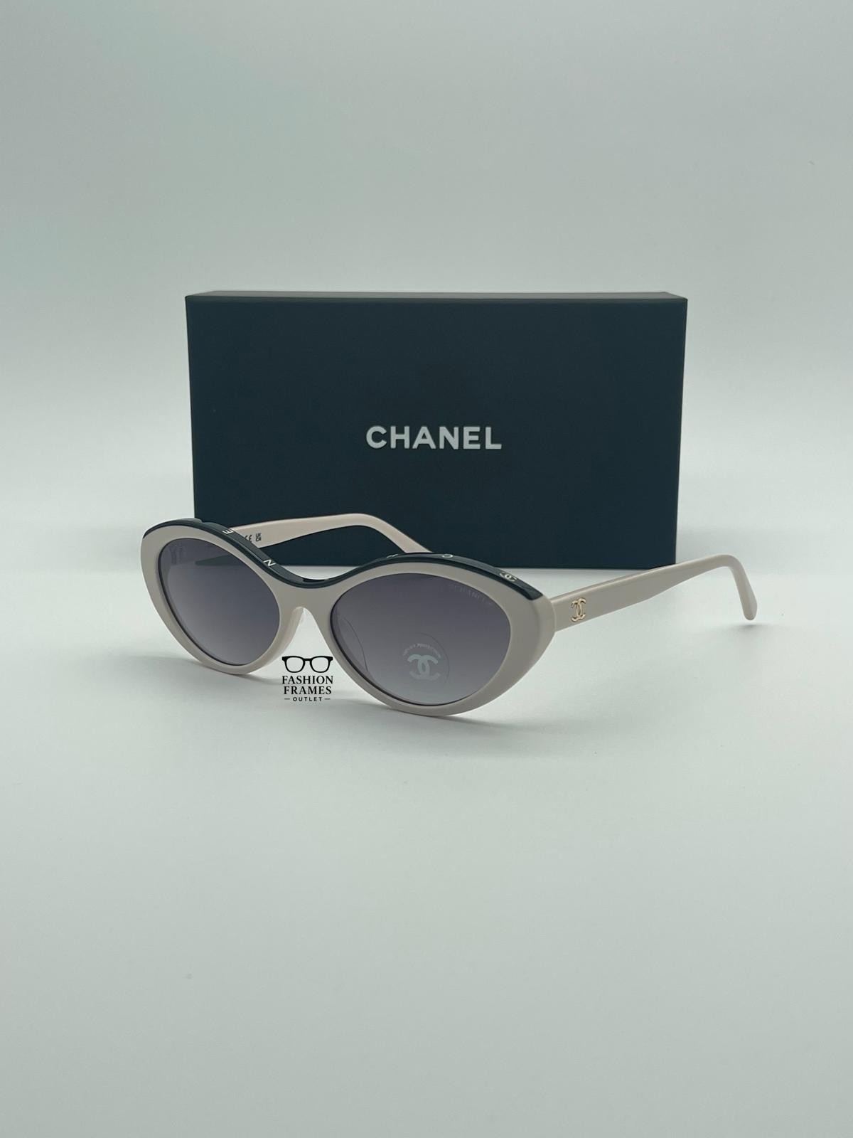 CHANEL 5416 Beige Black Oval Sunglasses–Acetate Frame – Brand New 100% Authentic