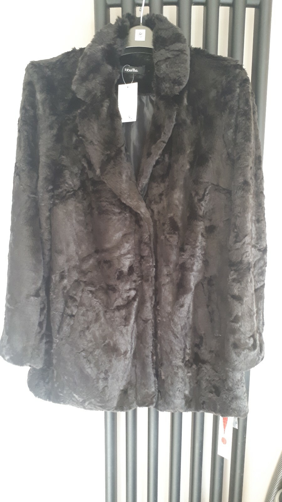 BNWT UK16 Black Faux Fur Coat Jacket Vegan Punk Goth RRP £99 Machine Washable