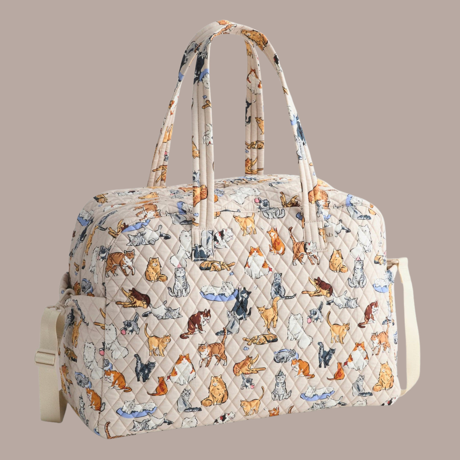 New Vera Bradley A CATS LIFE Large Weekender Travel Luggage Bag Beige