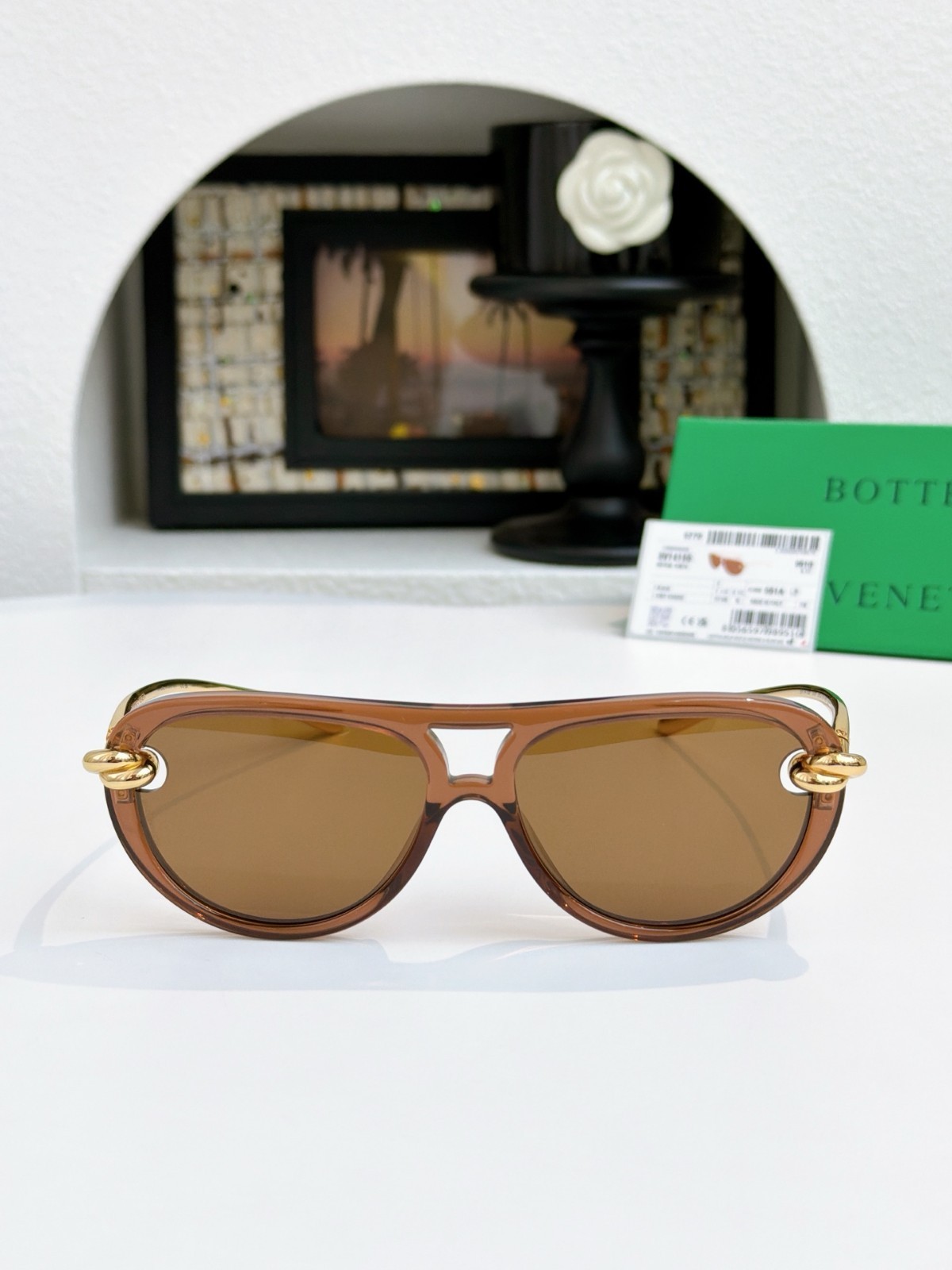 Bottega Veneta BV1418S Women Sunglasses Transparent Brown Color Designer W/ Box