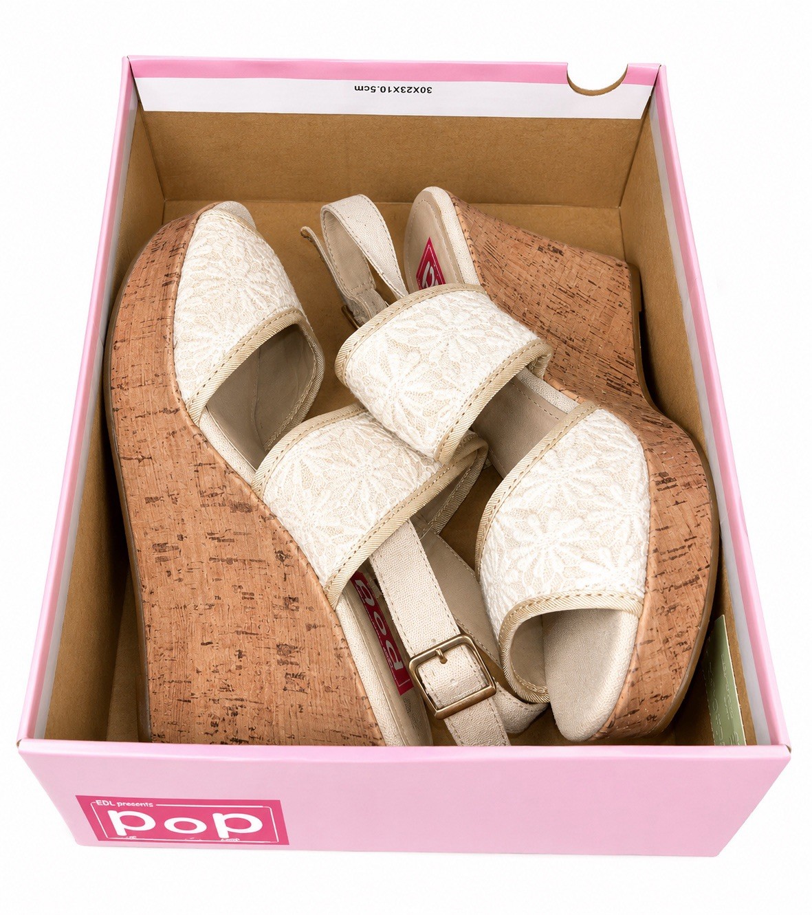 POP Eugena Natural Lace Cork Wedge Sandals Women’s Size 11M Open Toe Slingback