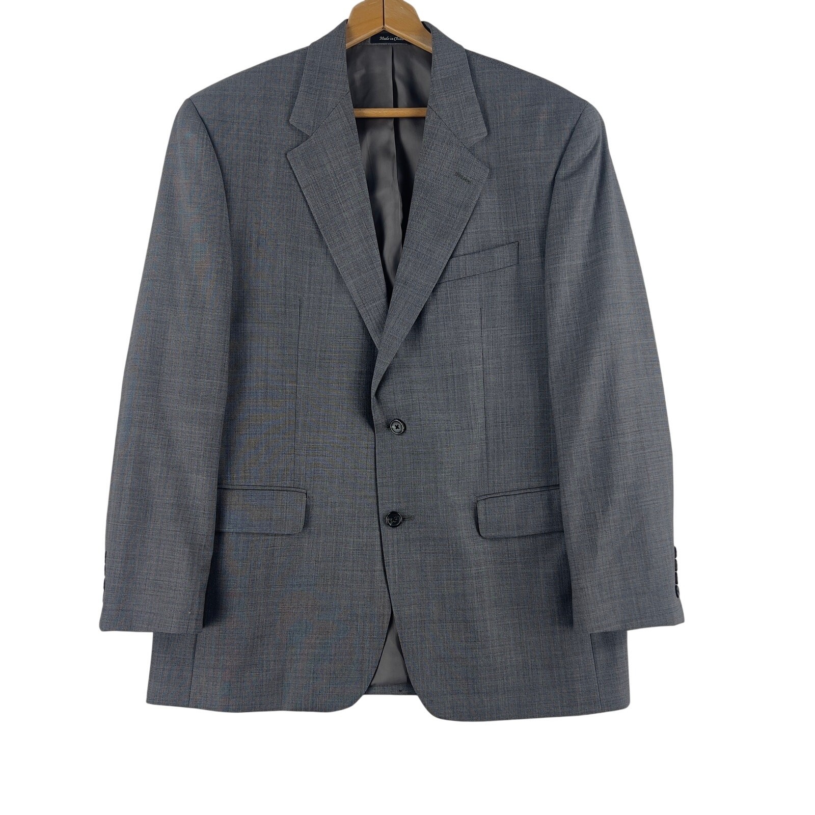 Chaps Mens 2 Piece Suit 42R 36×34 Gray Plaid 100% Wool Pleated Cuffed Two-Button