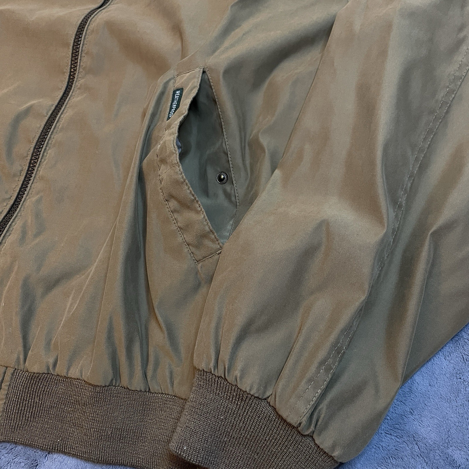 Vintage Weatherproof Bomber Jacket Windbreaker Mens XL Tan Zip Up Pockets Casual