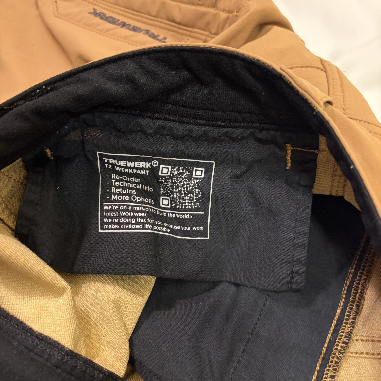 Truewerk T2 Werkpant Mens Size 38×36 Sand Straight Leg Nylon Poly Spandex Good