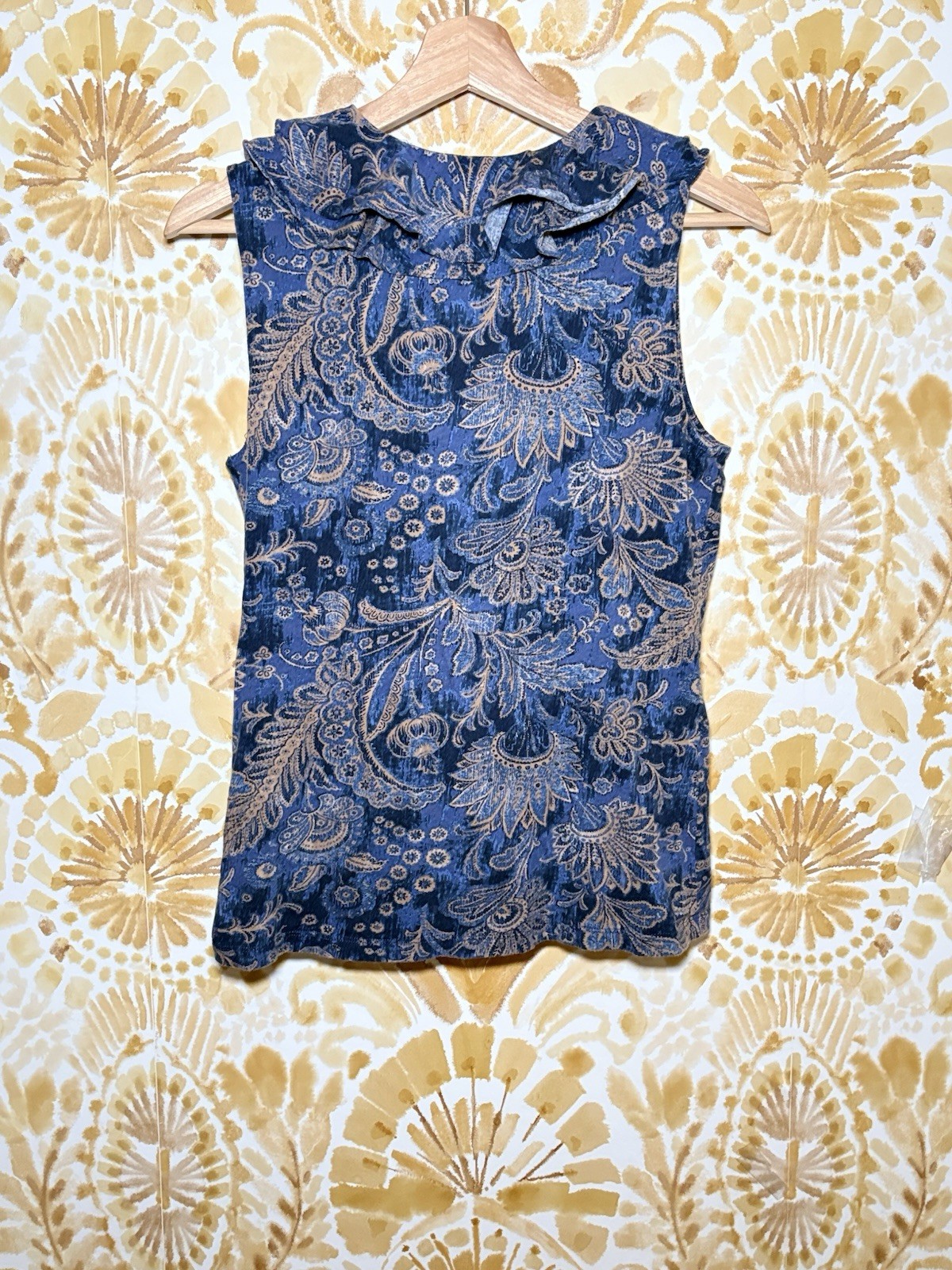 Lauren Ralph Lauren Blue Paisley Ruffle Sleeveless Blouse | Feminine Coastal