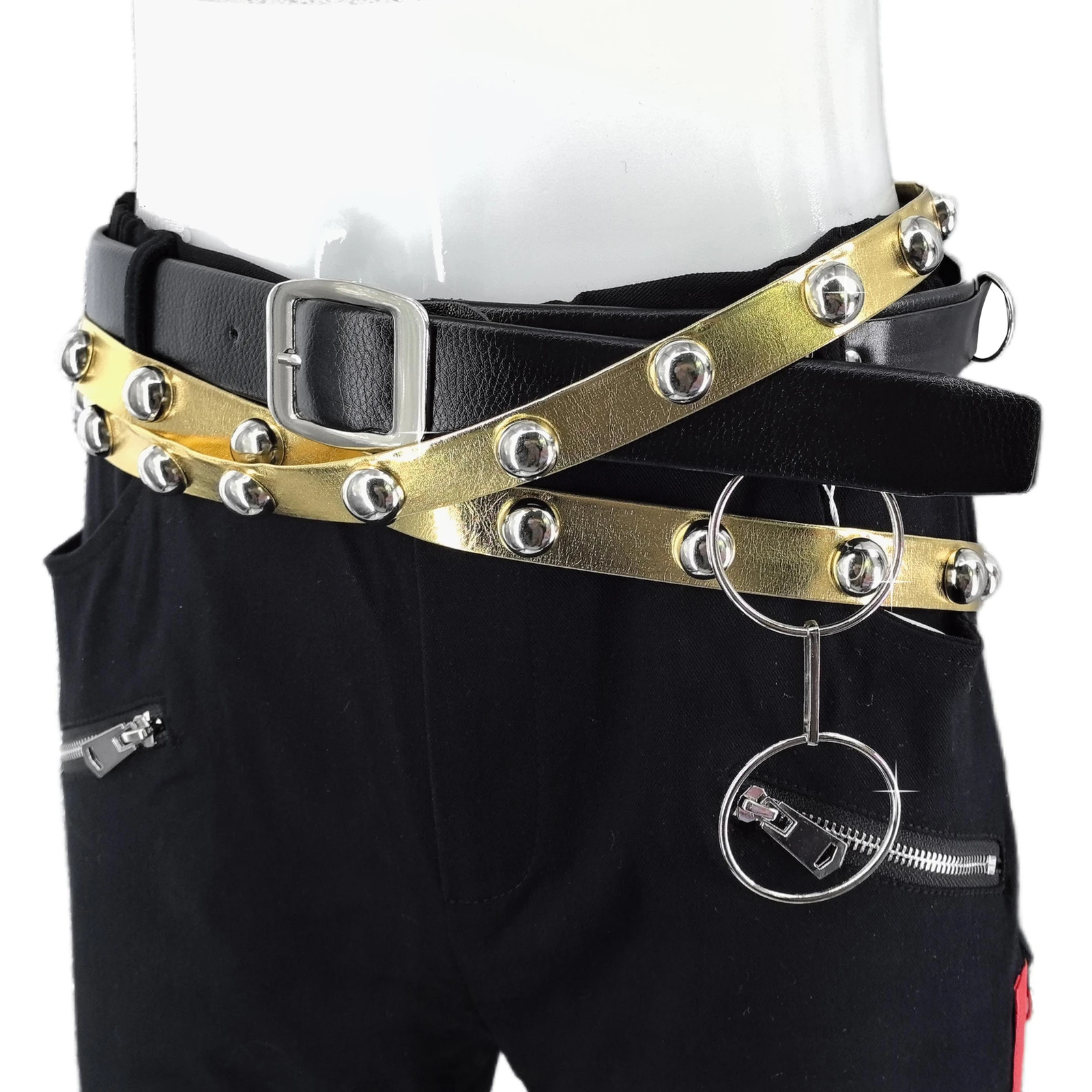 Punk Skinny Pants Trousers in Black Buckle Handmade Impersonator