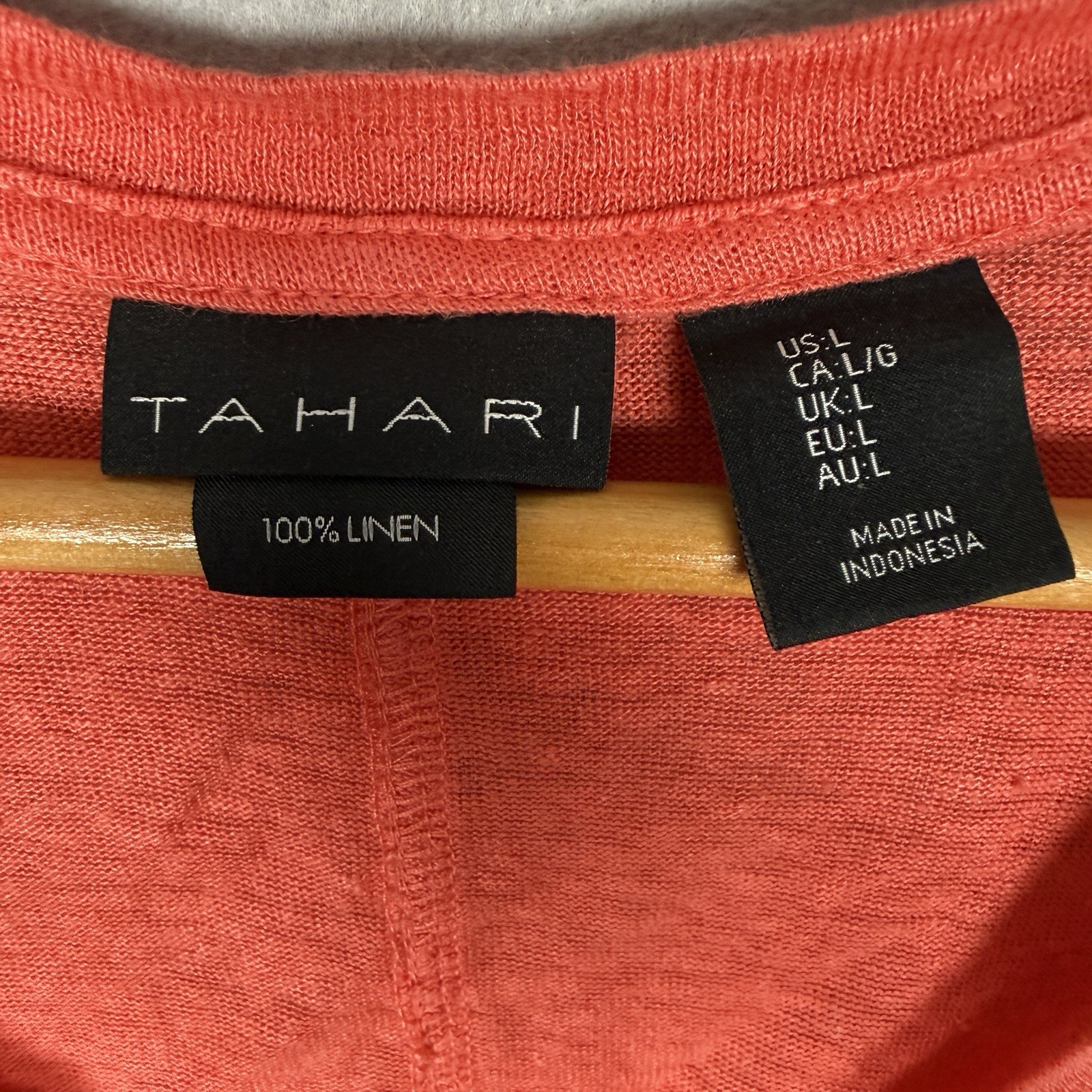 Tahari 100% Linen T-Shirt Coastal Beach Orange Short Sleeve Semi-Sheer Sz L