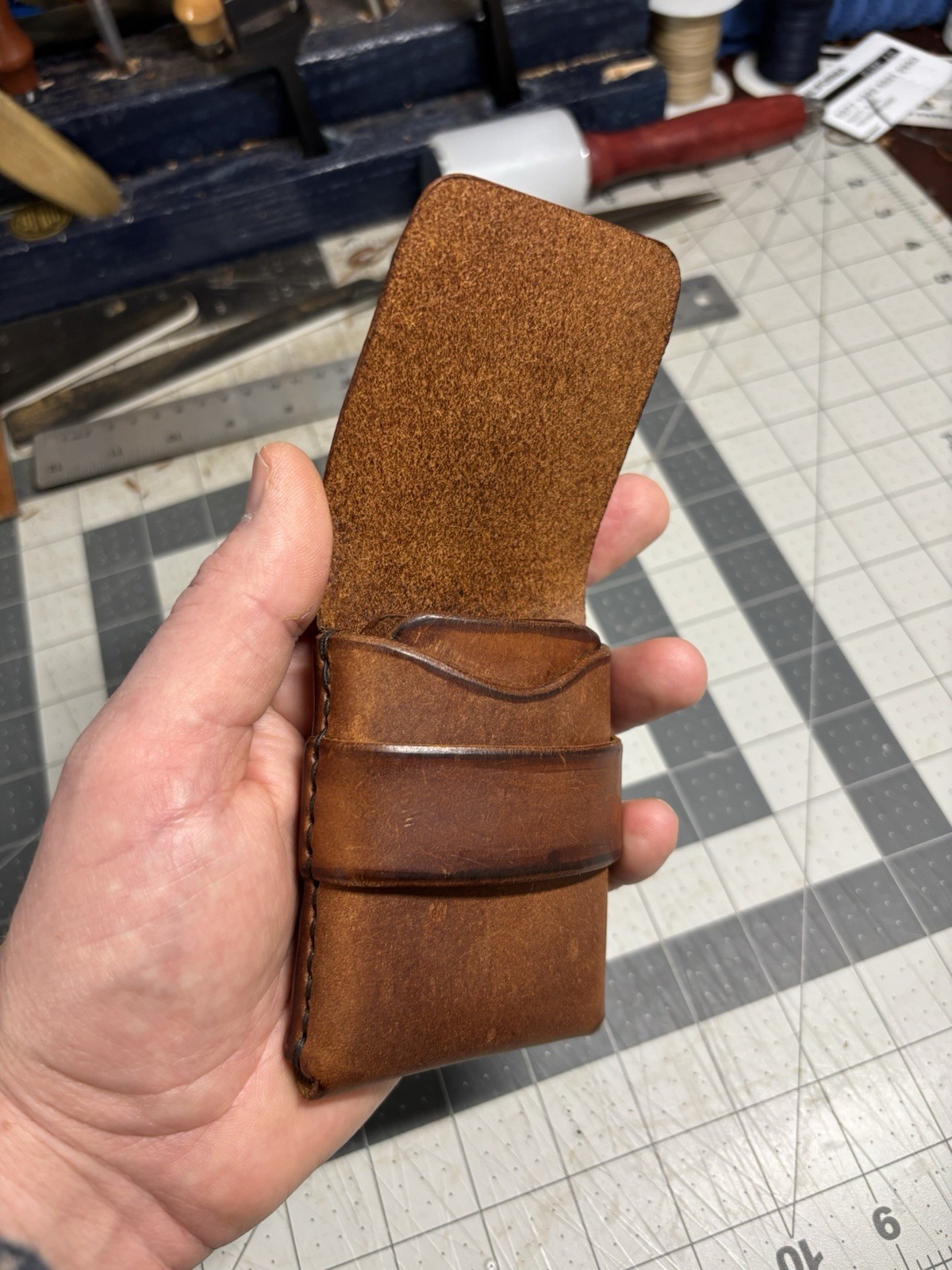 Handmade Leather Vertical Pocket Flap Wallet – Slim & Durable
