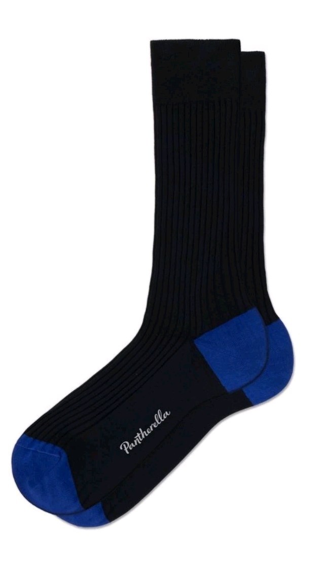 Pantherella PORTOBELLO Cotton-Blend Ribbed Dress Socks Navy/Ultramarine Sz Large