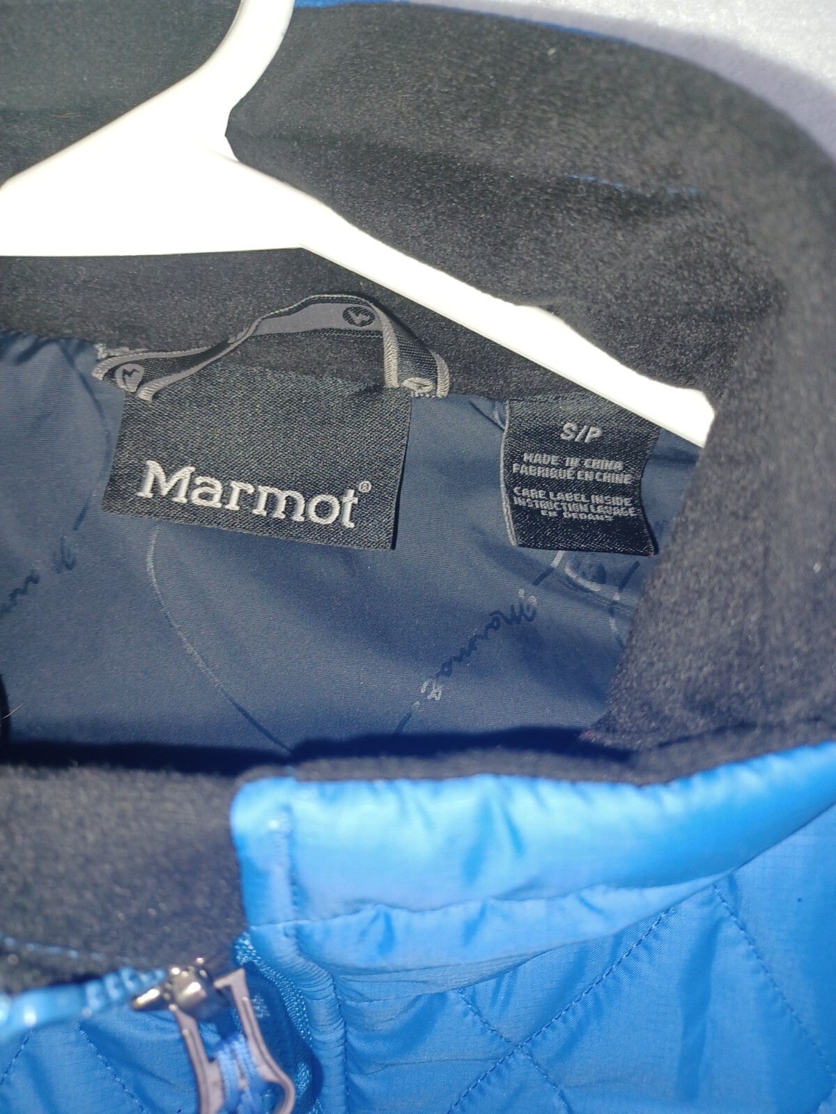 Marmot Womens Quilted Puffer Vest Small Blue Black Full Zip Pockets