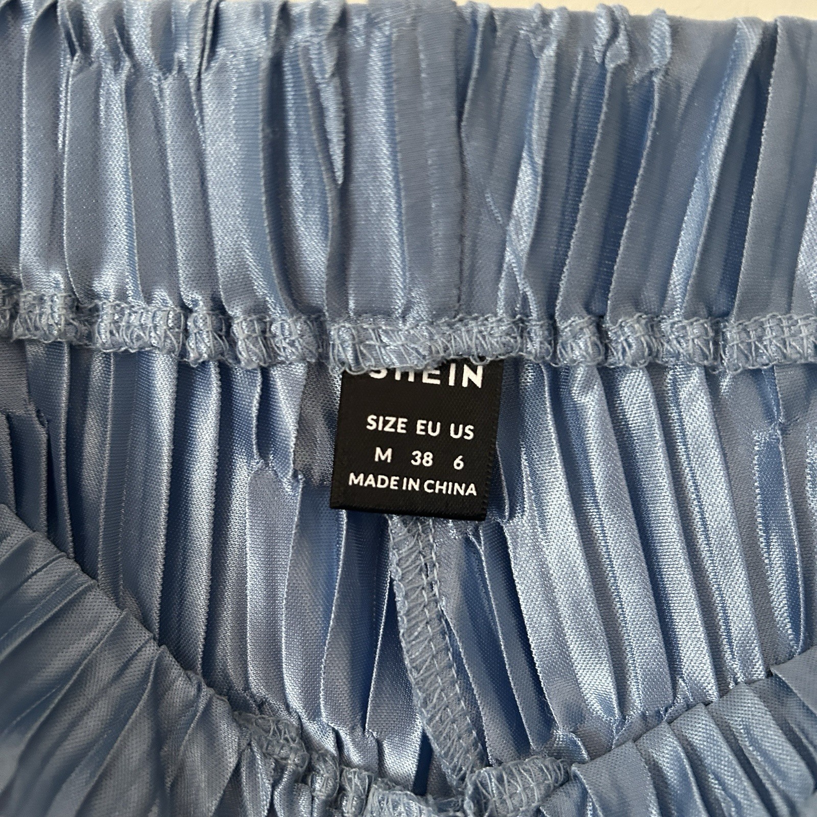 SHEIN Blue Checkered Pleated Elastic Waist Pants