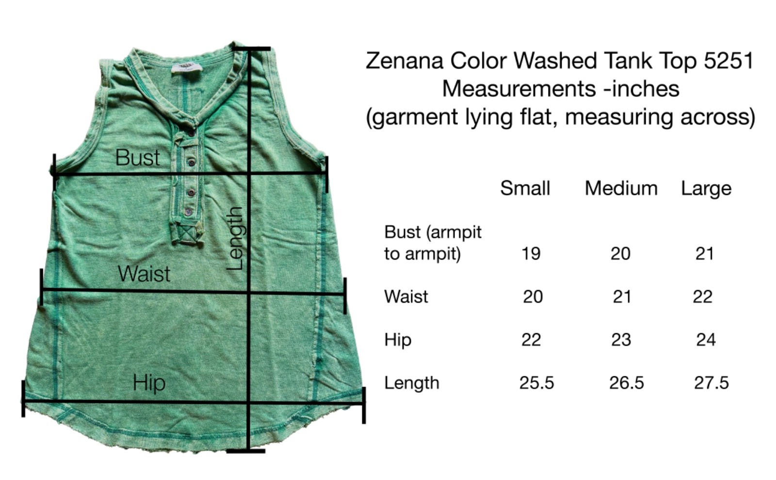 ZENANA 5251 Color Washed Henley Tank top Tunic 100% CottonRaw Edge Exposed Seam