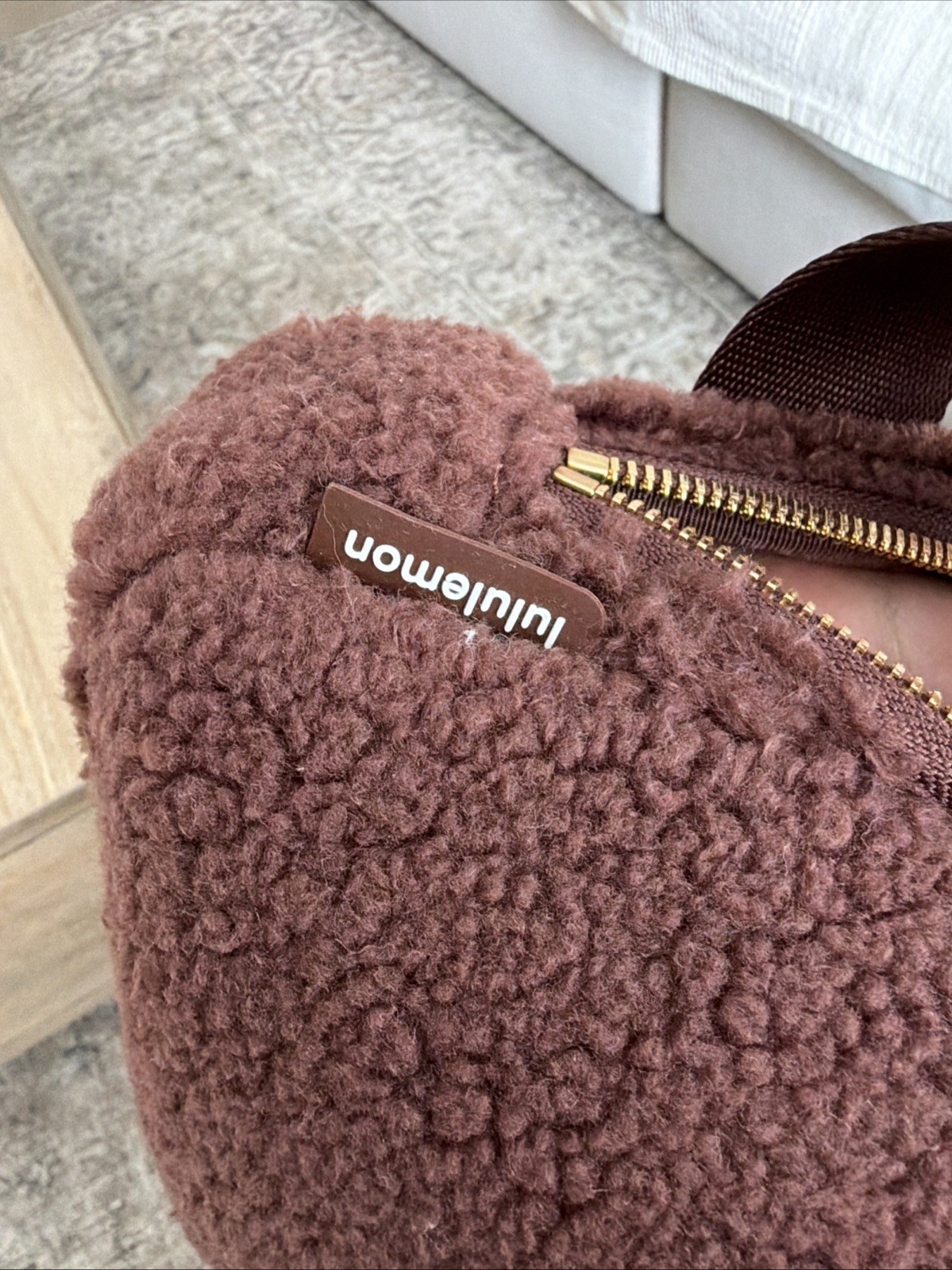 NWOT Lululemon Everywhere Belt Bag 1L Brown Sherpa Fleece Gold Hardware Auth