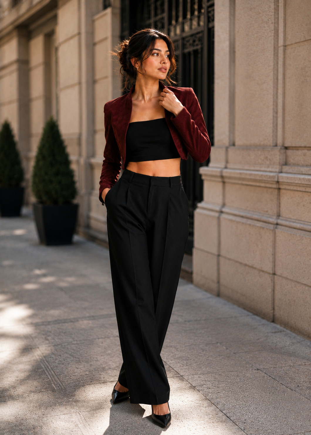 Women’s Burgundy Suede Lambskin Leather Crop Moto Biker Jacket – Slim Fit Coat