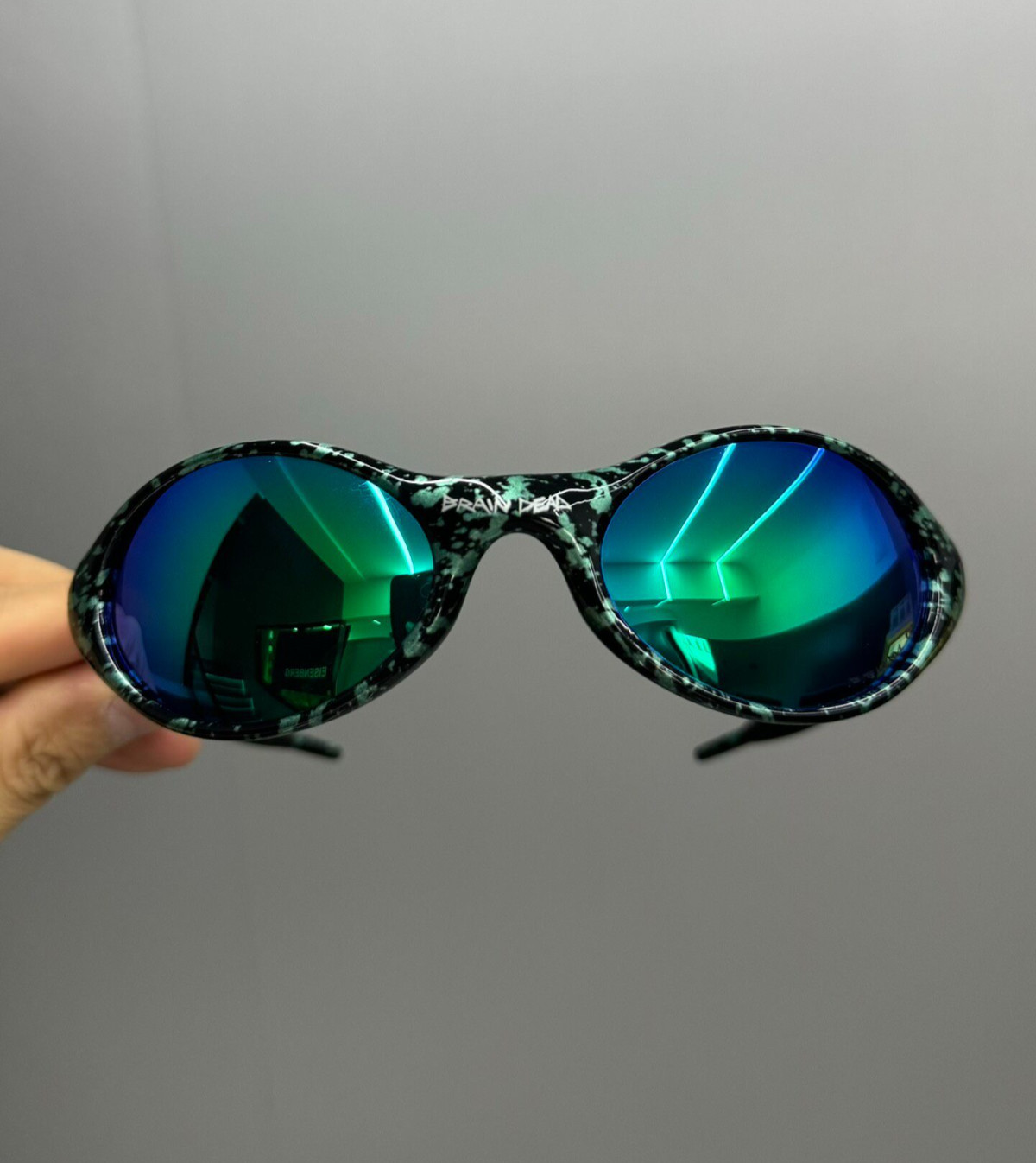 Vintage Oakley Eye Jacket X Brain Dead Green Splatter Frame Sunglasses Y2K GORPC