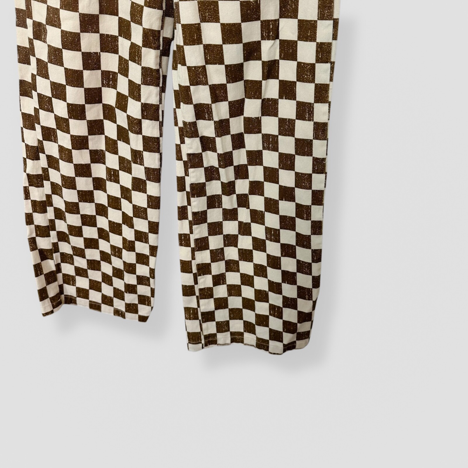 Originality Size Medium Demi Brown & White Checkered High Waist Trousers Y2K