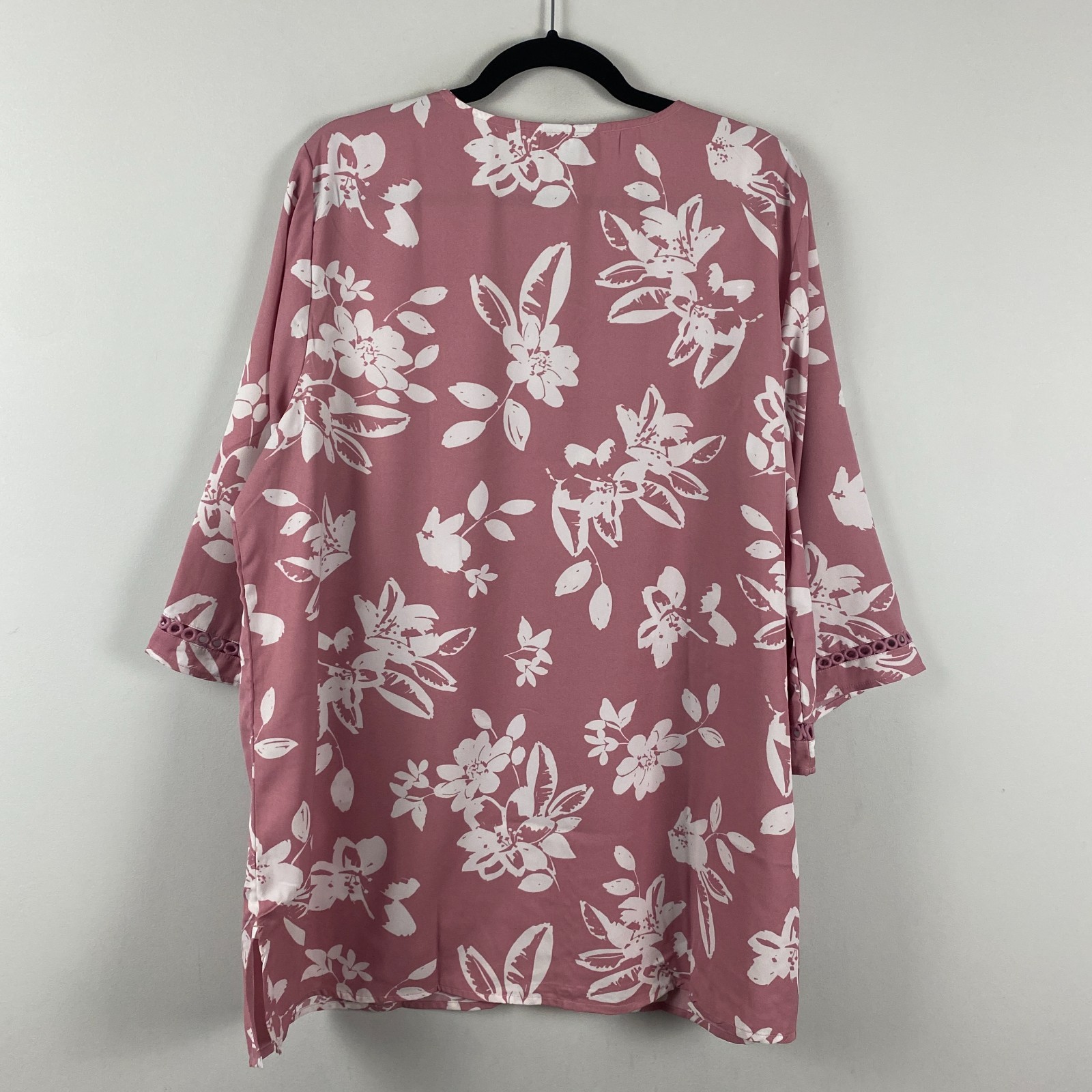 Catherines Crochet Trim V Neck Tunic Size 1X Dark Mauve Pink 3/4 Sleeves