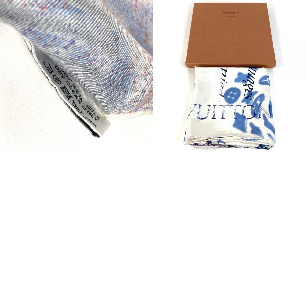 LOUIS VUITTON Logo Scarf Blue Unisex Used Japan