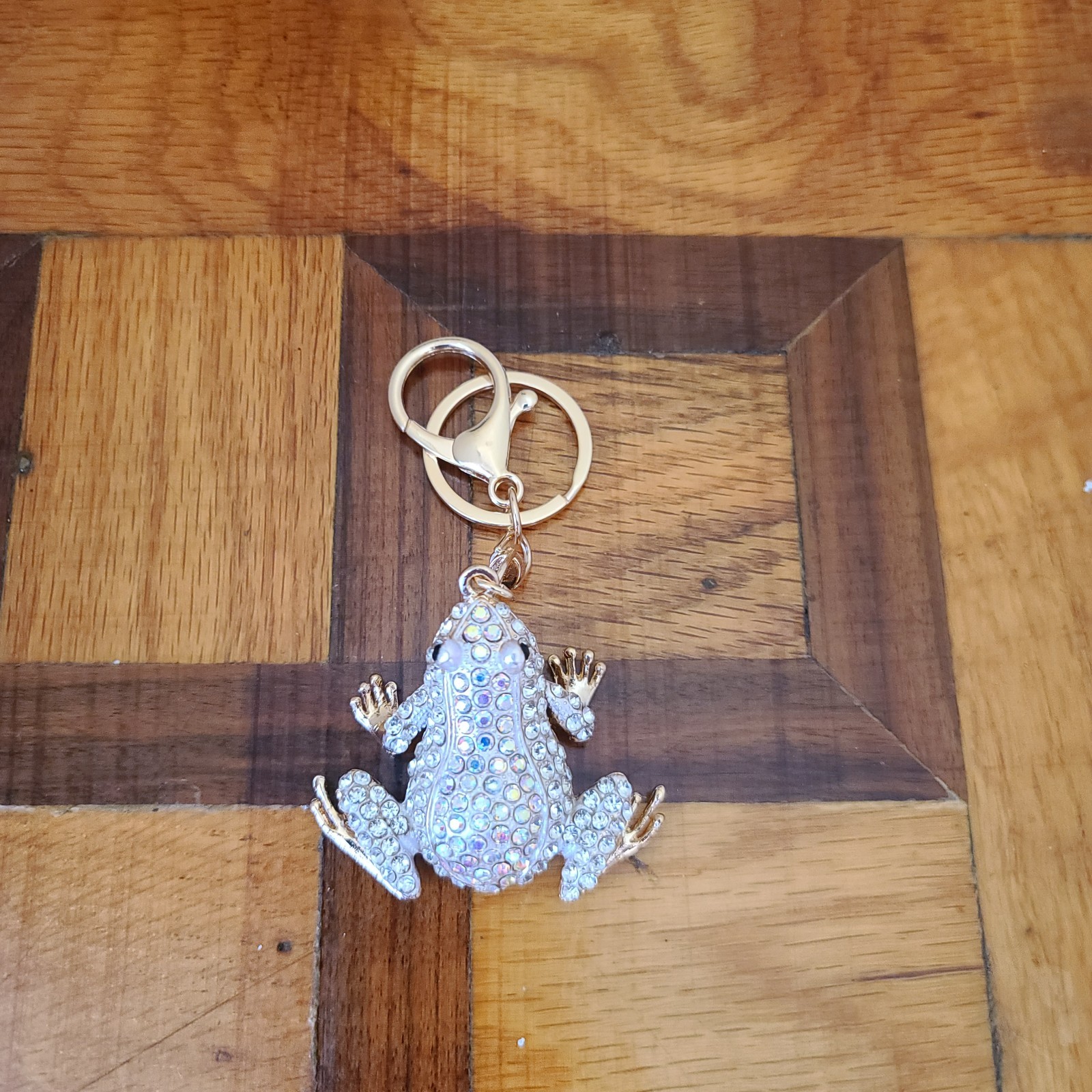 White Crystal Stone and Gold Tree Frog Keychain Keychain Bag Charm Purse