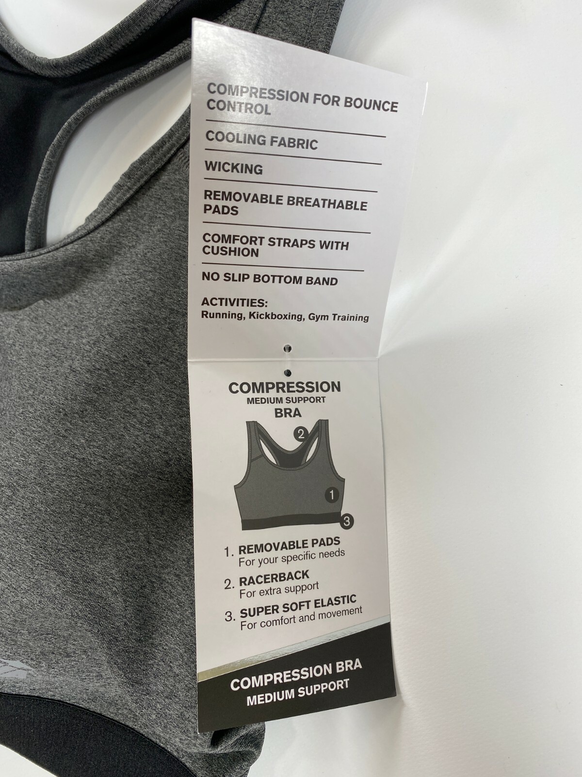Womens Avia Gray Compression Racerback Sports Bra NEW! NWT