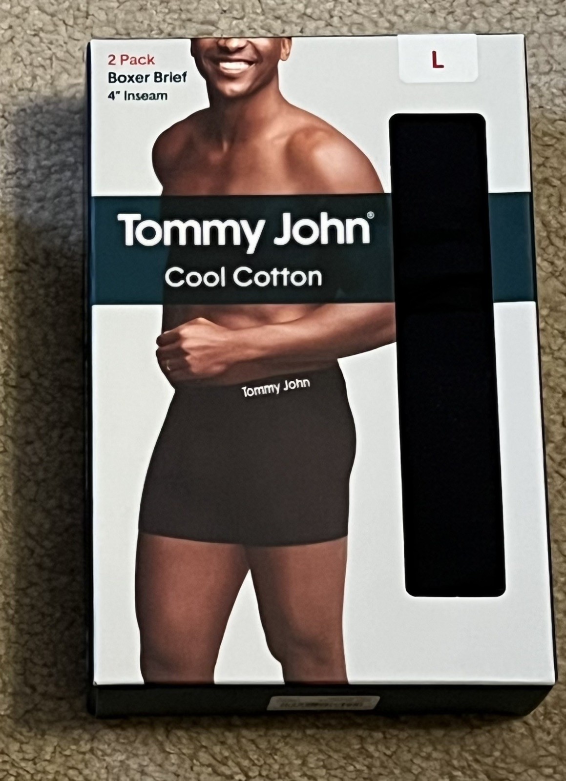 2 Pack Tommy John Cool Cotton Boxer Briefs Underwear Black 4″ Inseam – Large