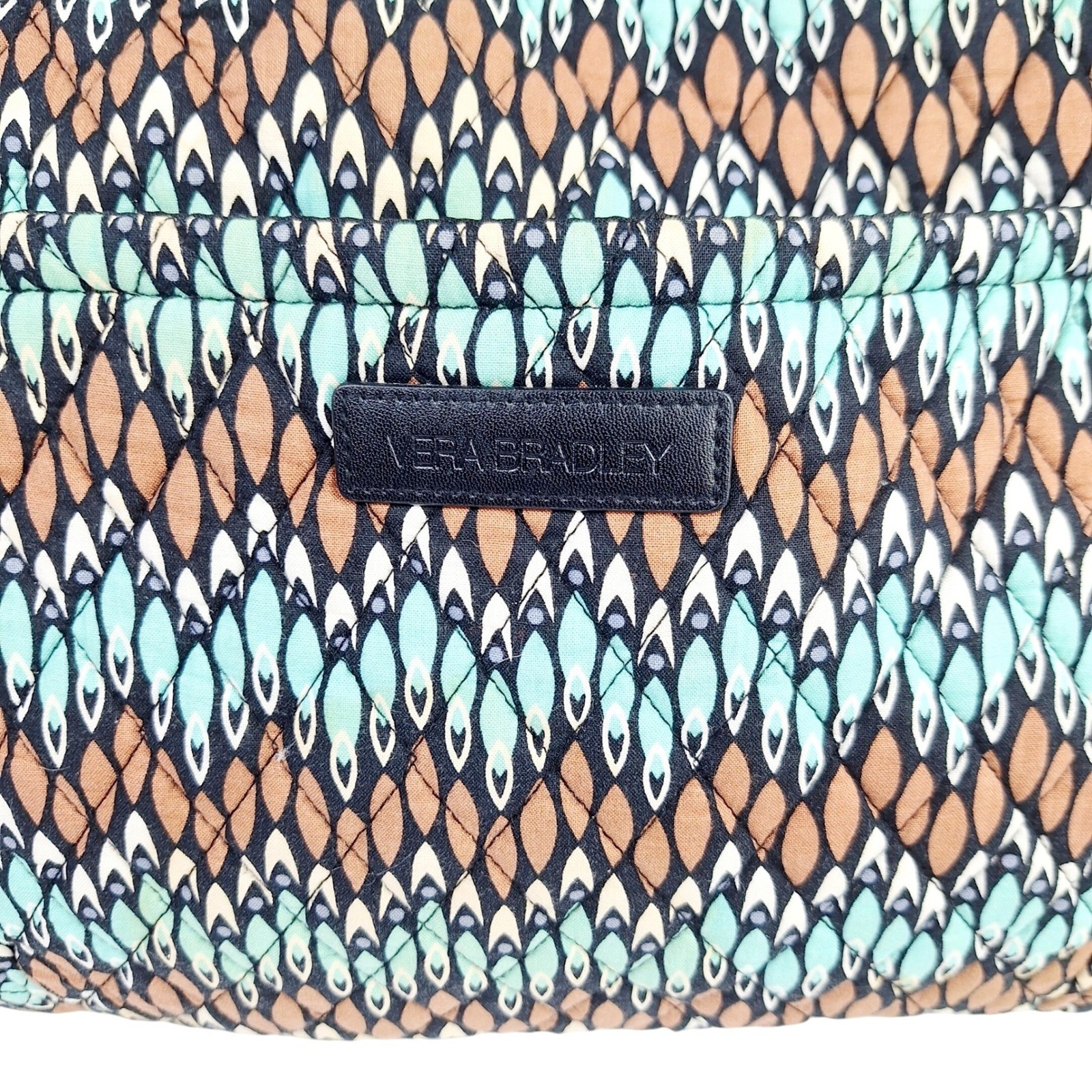 Vera Bradley Go Wild Quilted Cotton Tote Bag Teal Brown Geometric Shoulder Bag