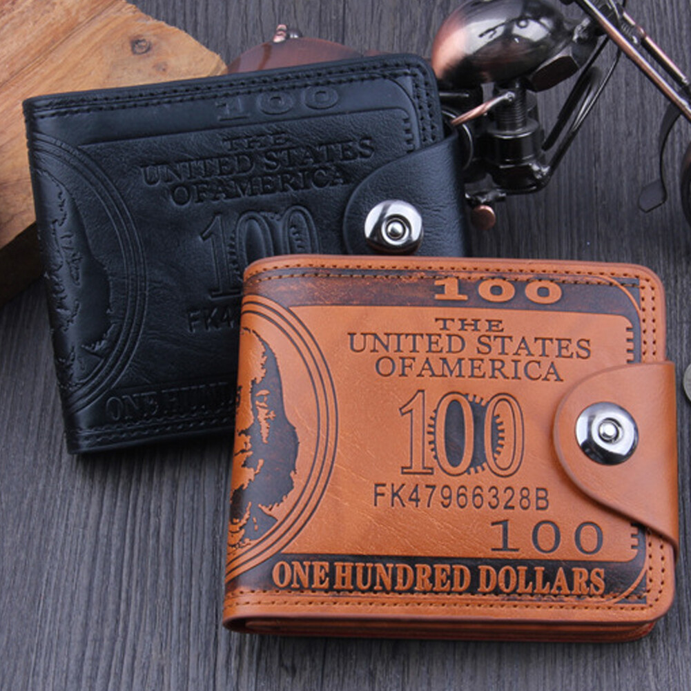 Men’s US 100 Dollar Bill Leather Bifold Card Photo Holder Wallet Purse Handbag