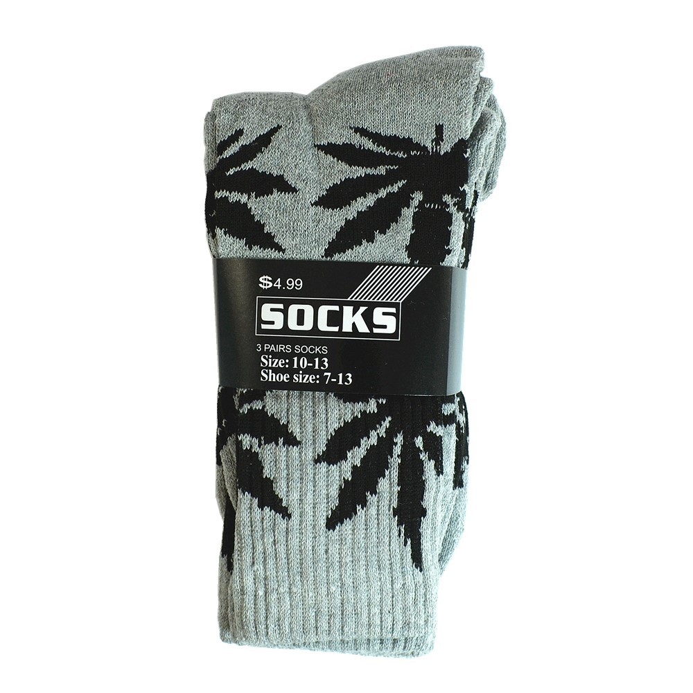 3 Pairs Men Sports Leaf Weed Marijuana Crew Cotton Long Socks Size 9-11 10-13