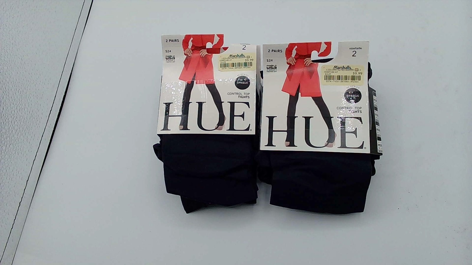 4 Pairs Hue Opaque Control Top Tights, 40 Denier, Color Black & Navy, Size 2