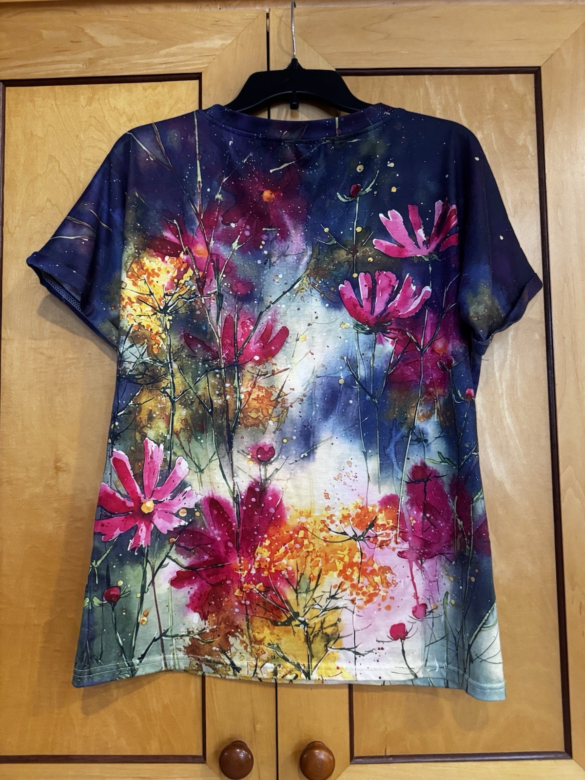 Camisa Women’s Multicolor Floral Print Round Neck Short Sleeve T-Shirt Size W