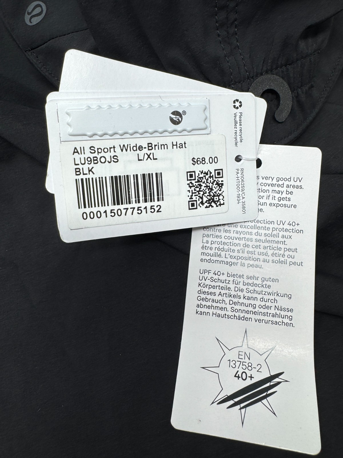 Lululemon ALL SPORT WIDE BRIM HAT Black SIZE L/XL