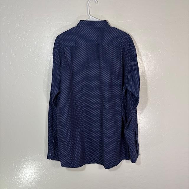 Eton Shirt Mens 2XL Blue Polka Dot Made To Measure 100% Cotton Long Sleeve Dress
