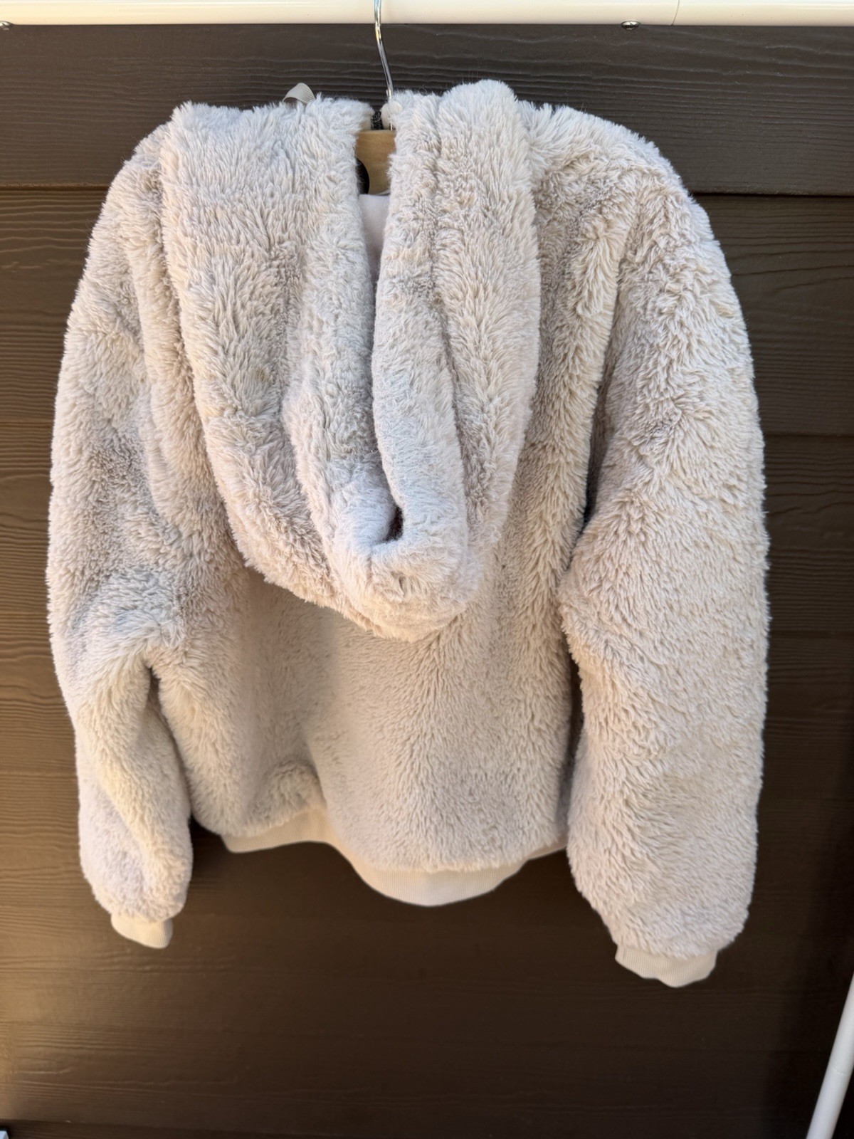 Athleta Plush Faux-Sherpa Zip Jacket in Taupe Size M Women’s