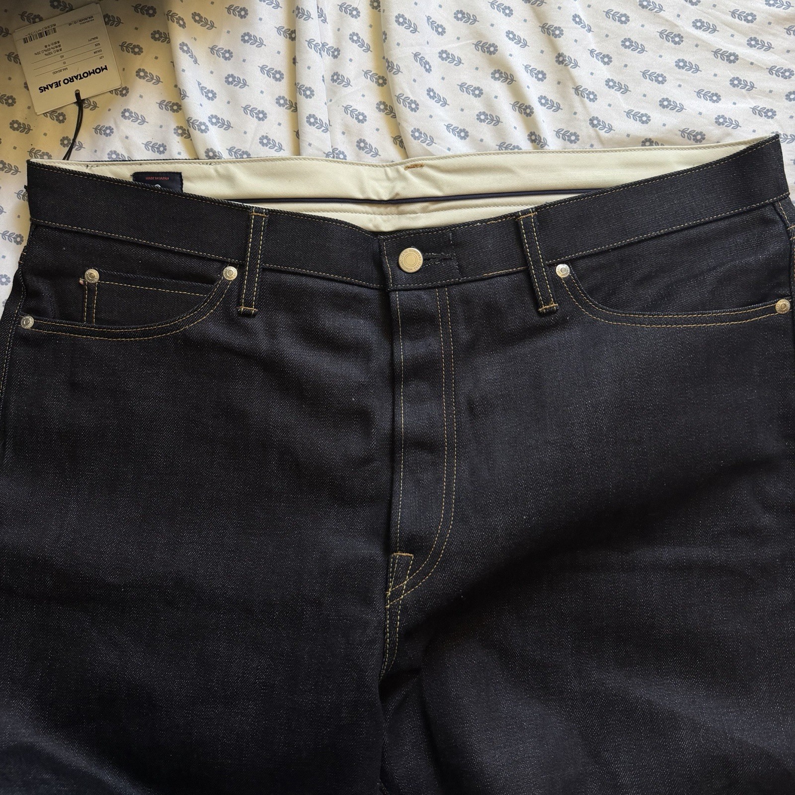 Momotaro Jeans Men’s Wide-Leg Dark Blue Raw Denim Cotton 5-Pocket Button
