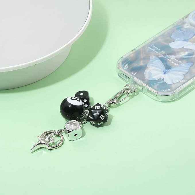 8 Ball Dice Charm Keychain Y2K Charm for Bag Purse Backpack Cute Black