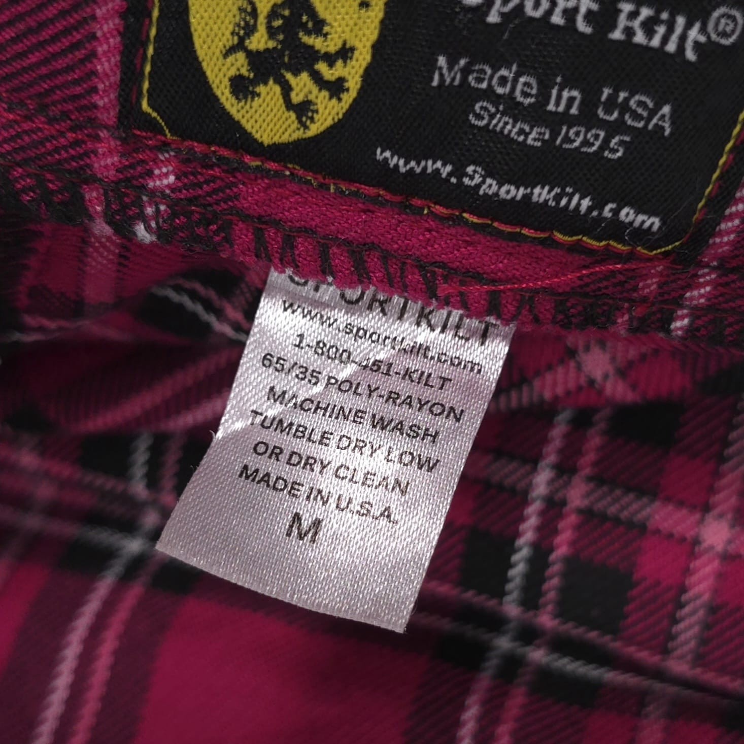 SPORT KILT Women’s Mini Skirt Pleated Pink Black MEDIUM Punk Goth Plaid USA MADE