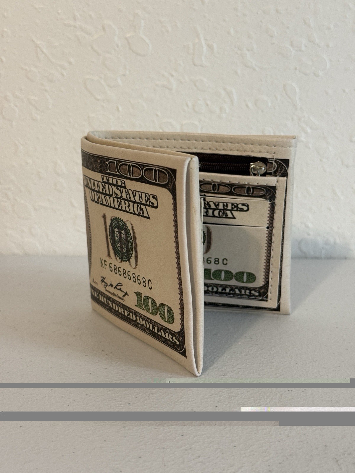 USA $100 One Hundred Dollar Bill Print Men’s Leather Bifold Novelty Wallet Gift